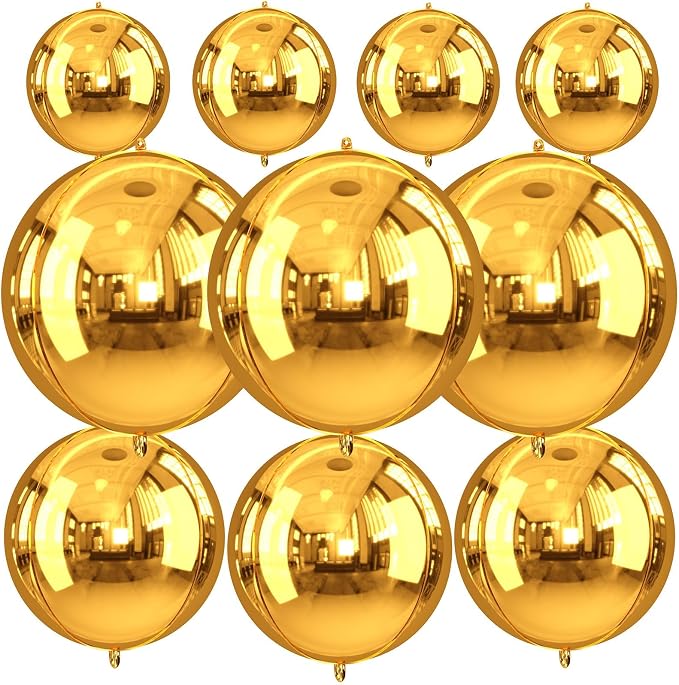 10Pcs Gold Round Foil Balloons, Metallic Gold Foil Baloon by FunHot