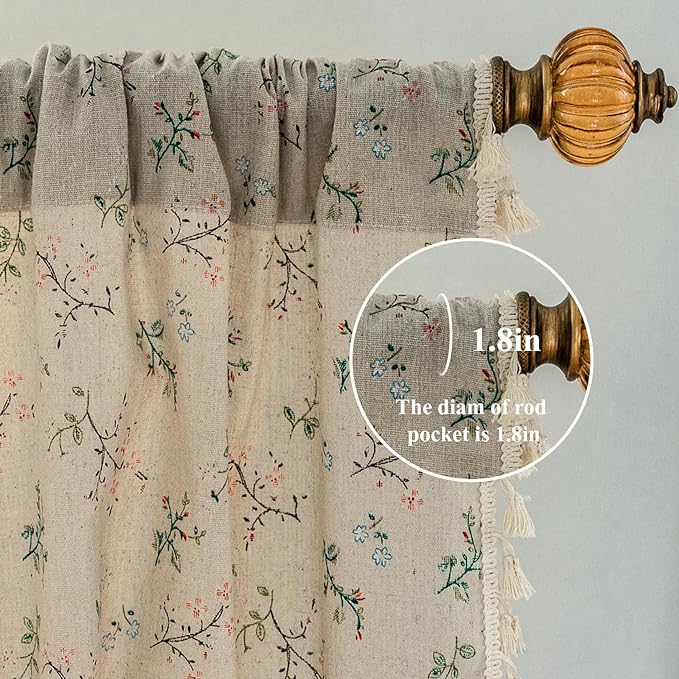 ENJOYBRIDAL Floral Farmhouse Curtains Closet Semi Sheer Living Room Drapes 63 - Image 2