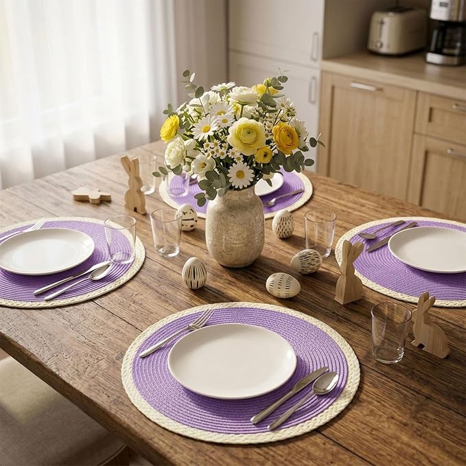 Round Placemats Set of 8, Woven Table Mats, Mint Purple | Braided Paper Edge - Image 6