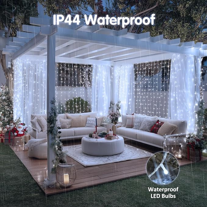 JMEXSUSS 200 LED White Curtain Lights, USB Powered, 6.5ft x 6.5ft | White - Image 3