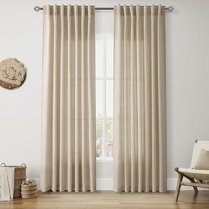 Taupe Burlywood Linen Curtains 84 Inch Length by Nanspring