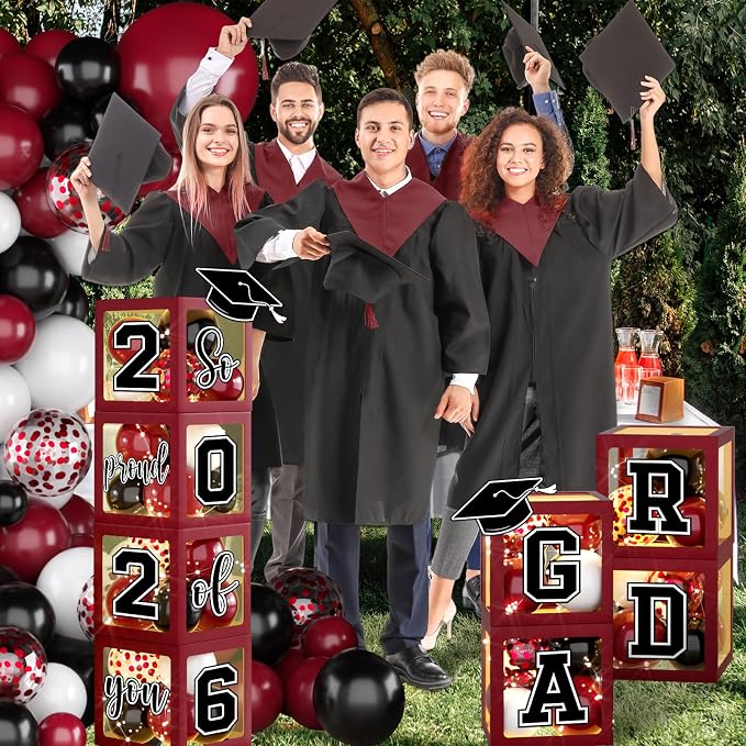 2026 Graduation Party Decorations Black and Maroon Class of 2026 Balloon Boxes - Image 3