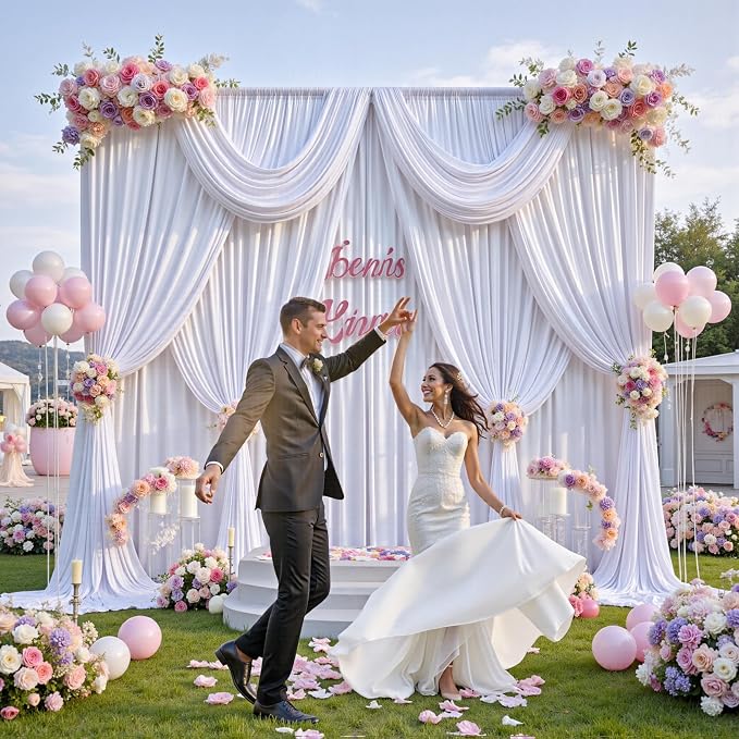60 ft x 10 ft Wrinkle Free White Backdrop Curtain - Image 6