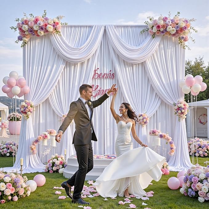20 ft x 8 ft White Backdrop Curtain Drapes - Image 6