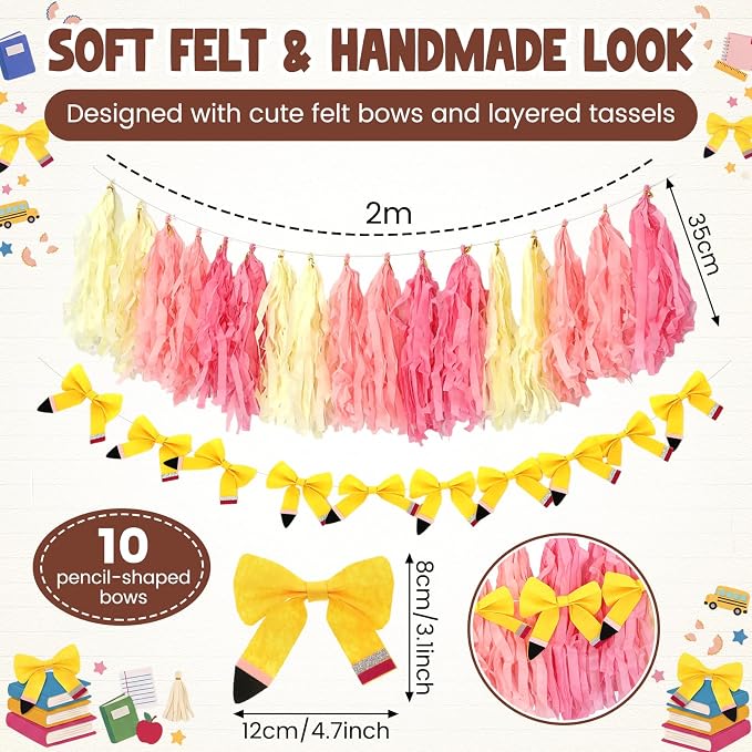 2 Pcs Teacher Table Skirt Desk Garland Decor | Pencil Bow, Standing Rolling Desk - Image 2