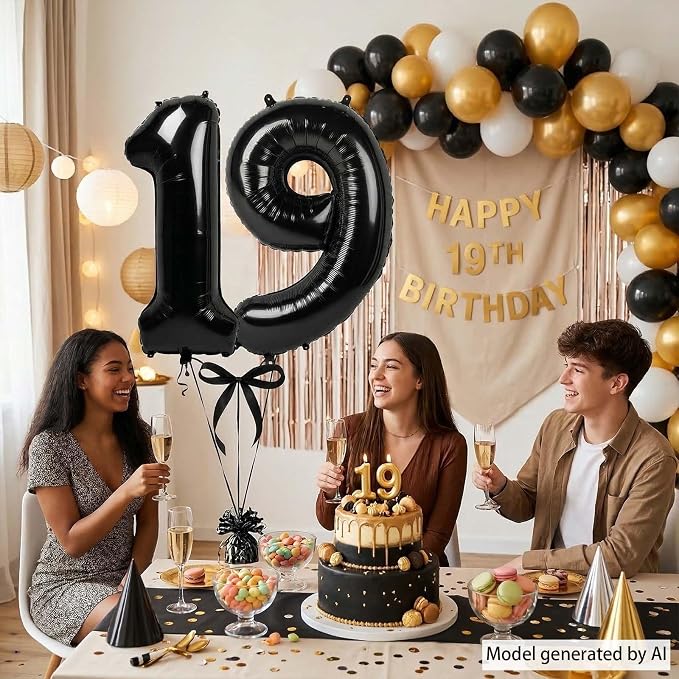 Black Number 19 Balloon 40 Inch, Foil Numeral - Image 2