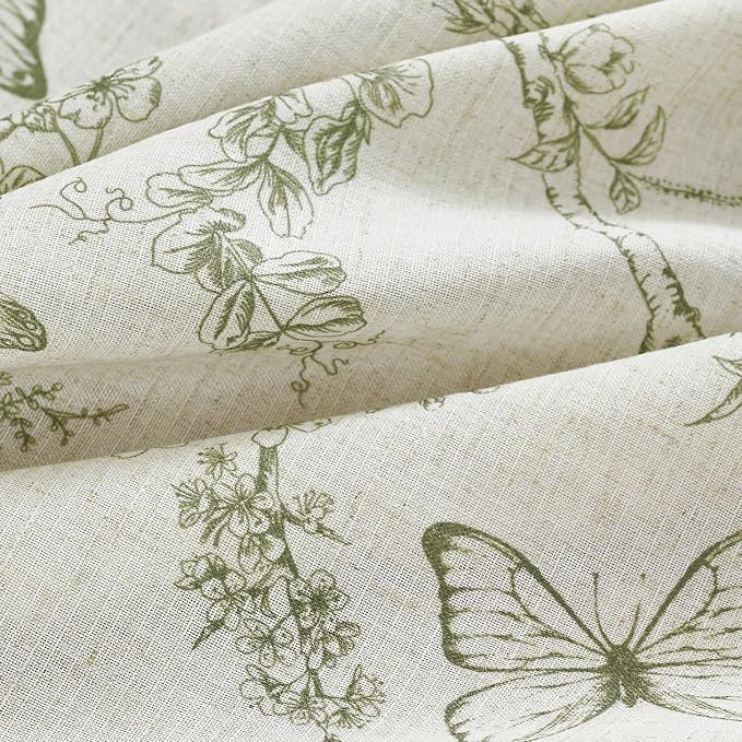 Green Floral Linen Curtains Farmhouse Rod Pocket 50W X 90L 2 Panels | Charlotte - Image 9