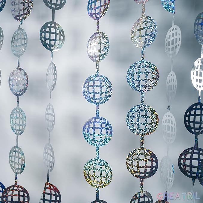 Discos Dancing Ball Shaped Party Backdrop - GREATRIL Prom Fringe Curtain Backdrop with Sparking Surface for Birthdays Discos Graduation New Years Party Decoration - 3.2ft x 6.5ft - 2 Packs