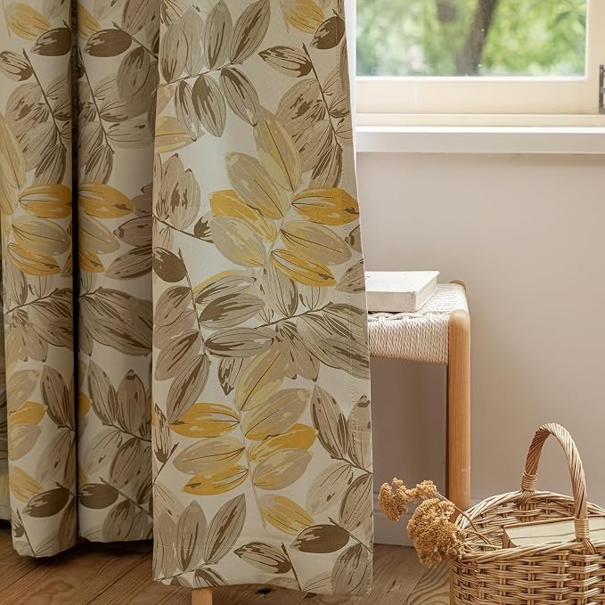 SUOUO Blackout Curtains for Bedroom Patterned Vintage Brown Leaf Room Darkening by SUOUO