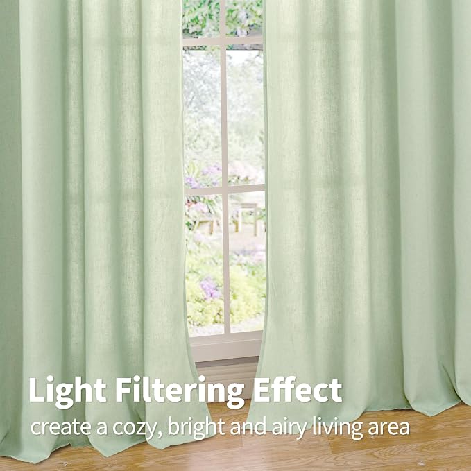 YoungsTex Sage Linen Curtains for Living Room Spring Decor, Light Green Light - Image 3