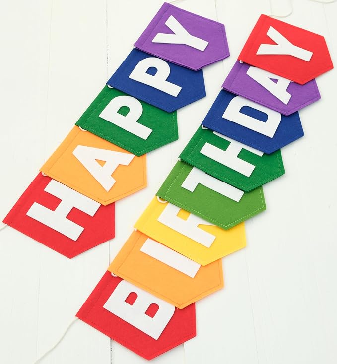 Felt Red Orange Yellow Green Blue Purple Happy Birthday Banner Birthday by HODIHIWI