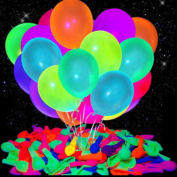 150 Pcs UV Neon Balloons, 7 Colors Blacklight Reactive Fluorescent Balloons by GYIPFIPA