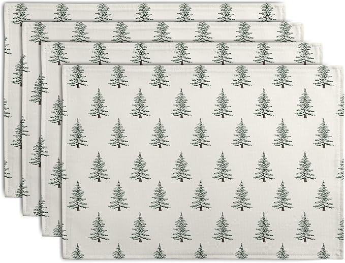 Pine Trees Christmas Placemats Set of 4 Xmas Tree Vintage Rustic Print Place by Wnoesat