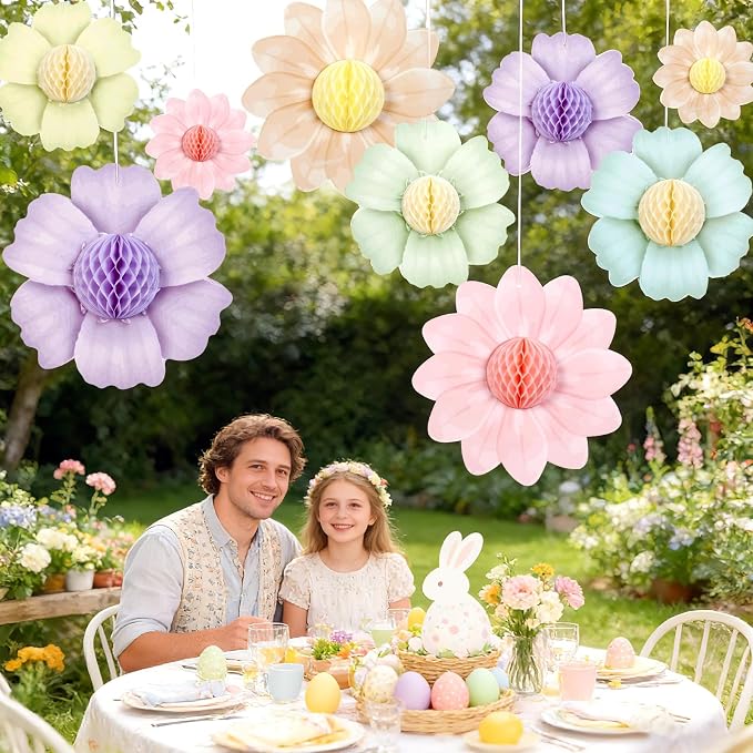 SUNBEAUTY 9 PCS Pastel Flower Party Decorations Flowers Honeycomb Fairy - Image 7