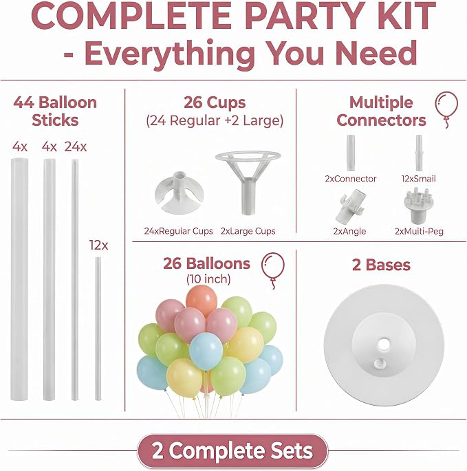 Balloon Column Kit Set of 2, Anti-Tip Sand-Fill Base Balloon Tower Stand - Image 2