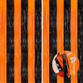 Orange Black Tinsel Foil Fringe Curtains, 2 Pack 3.3x8.3 Feet Party Streamer by NUWDHP