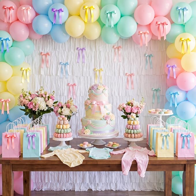 Riceshoot Pastel 24 Pcs Satin Ribbon Bows 5x7'' Self Adhesive Stick on Premade - Image 2