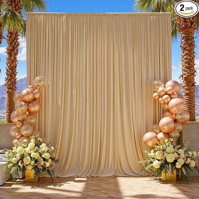 10×12 ft Wrinkle Free Beige Backdrop Curtain for Weddings Parties, 2 Panels 5×12ft Long Silky Polyester Photo Backdrop Drapes for Birthday Baby Shower Photography Background Cloth