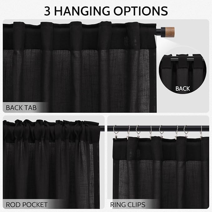 Vintage Black Linen Curtains 108 Inches Long - Image 2