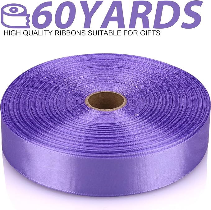 7/8 Inch 60 Yards Light Purple Satin Craft Ribbon-Single Face Polyester Ribbon - Image 2