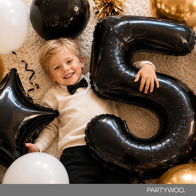 PartyWoo Number Balloons 40 Inch Black Number 5 Kit 25pcs - Image 3