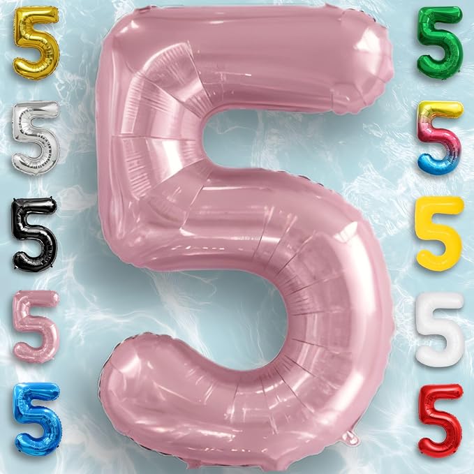 Pink Pearl Number Balloon 5 Mylar Foil Macaron Balloons 40 inch - Image 4