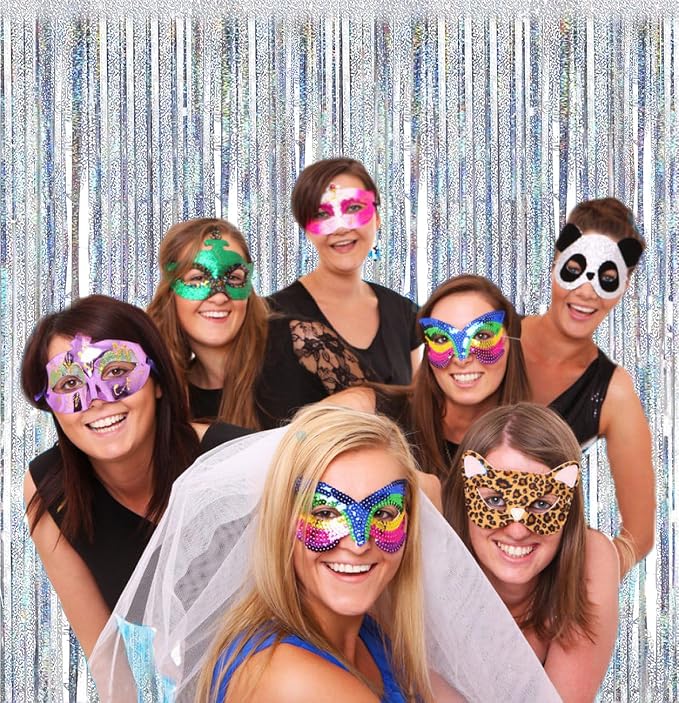 2 Packs 3.2ft x 6.6ft Silver Multicolor Tinsel Foil Fringe Curtains Photo Booth - Image 7