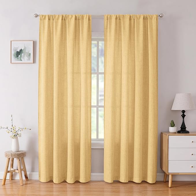 Tollpiz Linen Curtains Living Room Rod Pocket Semi Sheer Curtain Burlap Light by Tollpiz