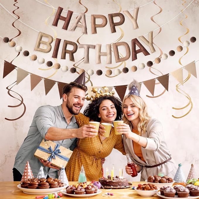 Kriyokiaa Retro Brown Happy Birthday Banner Set - Image 2