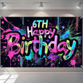 HOMETITUTE Neon 6th Happy Birthday Banner 71x43 Inch Birthday Backdrop | 6th by HOMETITUTE