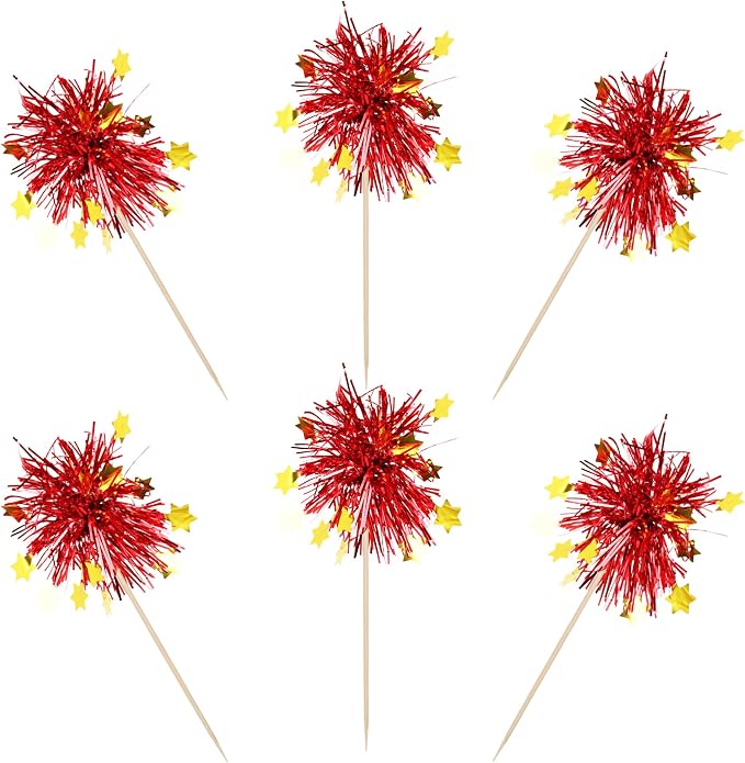 30 PCS Foil Firework Cupcake Toppers Happy Birthday Star Cupcake Picks Sparkle - Image 3