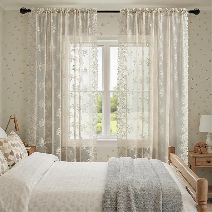 Kotile Vintage Beige Lace Curtains - Image 6