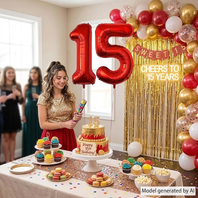 Red Number 15 Balloon 40 Inch, Foil Numeral - Image 2