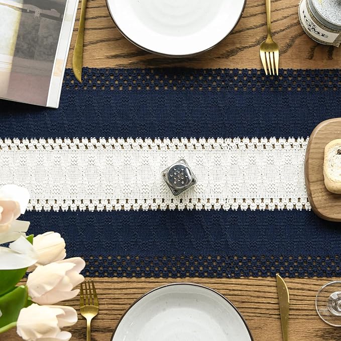 Artoid Mode Dark Blue Farmhouse Woven Table Runner 12x60 Inch | Seasonal - Image 3