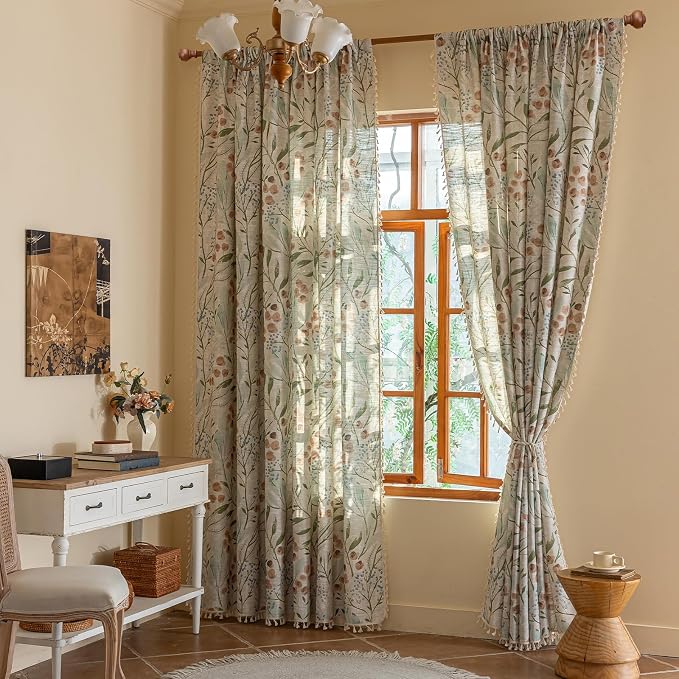 ENJOYBRIDAL Floral Curtains 63 Inch Long Bedroom Decor Drapes Short Semi Sheer - Image 6
