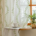 2 Panels Linen Leaf String Floral Embroidered Semi Sheer Curtain Farmhouse by AmHootextile