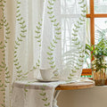 2 Panels Linen Leaf String Floral Embroidered Semi Sheer Curtain Farmhouse by AmHootextile