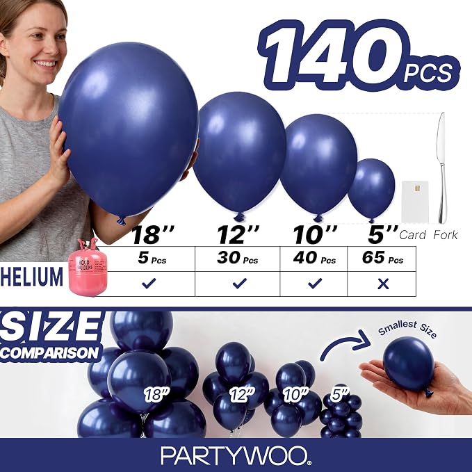 PartyWoo Navy Blue Balloons 140pcs Dark Blue Color 18 12 10 5 Inch | 18 12 10 5 - Image 6