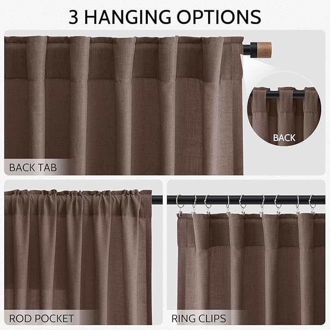 Cappuccino Linen Curtains for Living Room 100 Inches Long Light Filtering Semi - Image 2