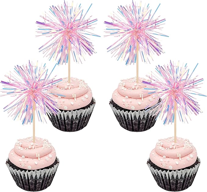 30 PCS Foil Firework Cupcake Toppers Happy Birthday Cupcake Toppers Sparkle by ZHUOWEISM