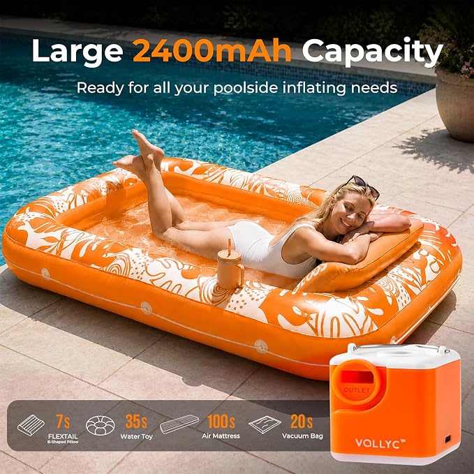 Portable Air Pump for Inflatables, 2400mAh Ultra Powerful Mini Air Mattress Pump - Image 4