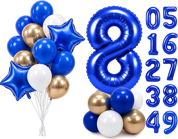 PartyWoo Number Balloons 40 Inch Blue Number 8 Kit by PartyWoo