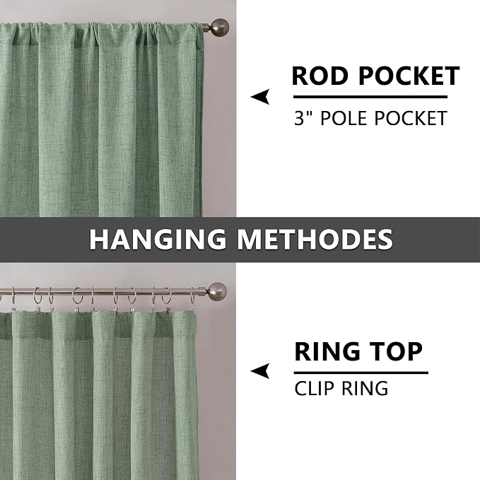 Tollpiz Short Linen Tier Curtains Rod Pocket Semi Sheer Half Kitchen Curtain - Image 5