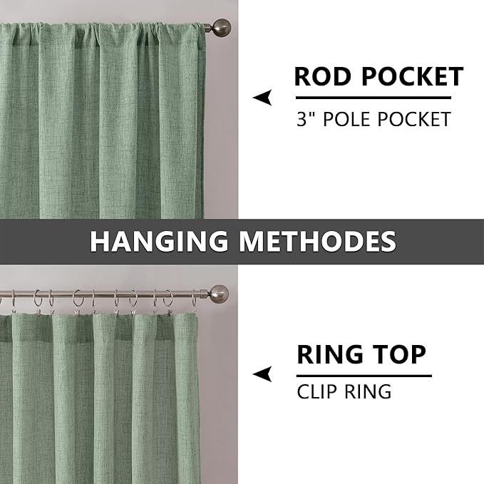 Tollpiz Linen Tier Curtain Rod Pocket Semi Sheer Half Kitchen Curtains Burlap - Image 5