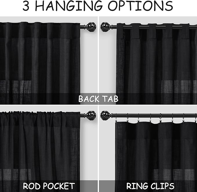 Linen Black Curtains 145 inch Extra Long - Image 3
