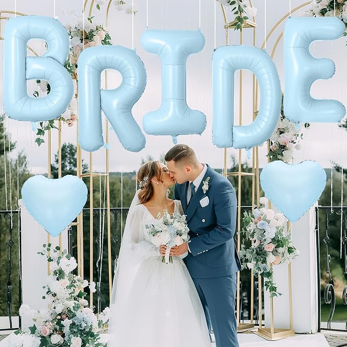 40inch Baby Blue BRIDE Letter Balloons, Giant Pastel Blue Bride Foil Helium - Image 4