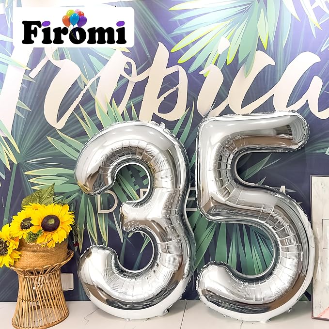 FIROMI 35 Number Balloons Silver Big Foil Mylar 53 Balloon Numbers 40 inch | - Image 3