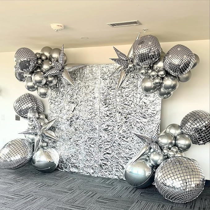 Disco Ball Balloons 32 Inch 5 Pcs 4D Ball Balloons Metallic Silver Disco Mylar - Image 3