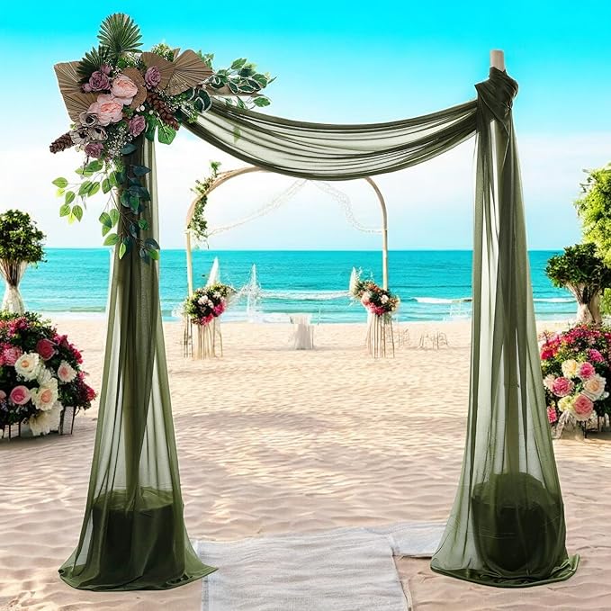 MDS Halloween Chiffon Draping Fabric - 1 Panel, 30" Wide x 75ft Long - Sheer Spooky Arbor & Canopy Drapery for Haunted House Backdrops, Party Ceilings, DIY Costumes & Themed Events - Olive Green