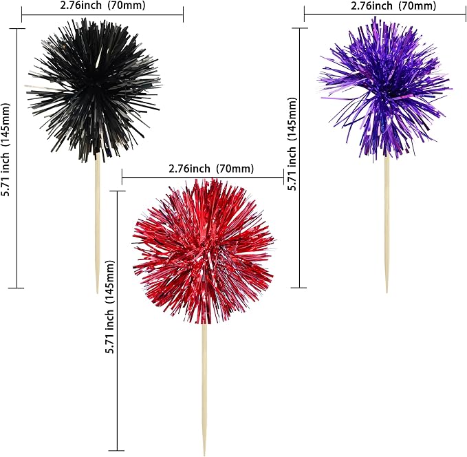 Gyufise 30Pcs Foil Firework Cupcake Toppers Sparkle Tinsel Cake Toppers Tinsel - Image 2